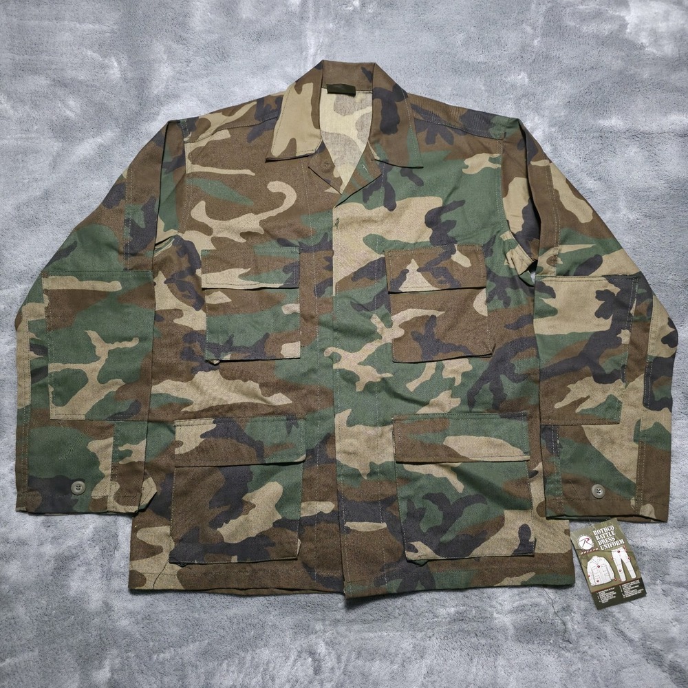 Rothco Woodland Camo BDU Army Button Shirt Men's Medium Regular 100% Cotton NEW